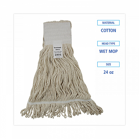 Mop Head, Pro Loop Web/Tailband, Premium Saddleback Head, Cotton, 24 oz, White, 12/Carton (524C)