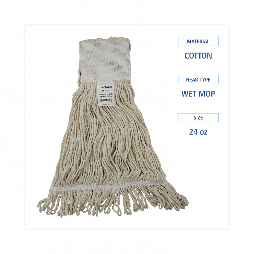 Mop Head, Pro Loop Web/Tailband, Premium Saddleback Head, Cotton, 24 oz, White, 12/Carton (524C)