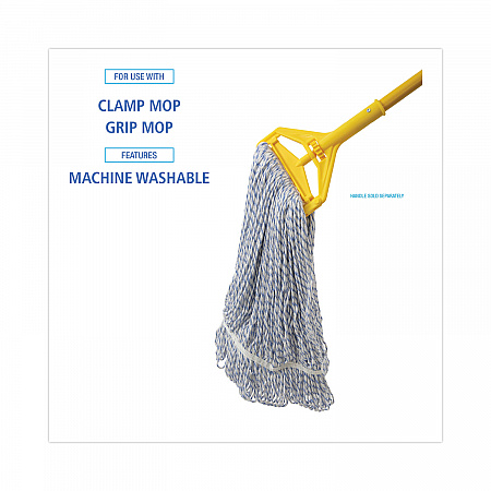 Floor Finish Mop Head, Narrow, Rayon/Polyester, Medium, White/Blue Stripes, 12/Carton (542CT)