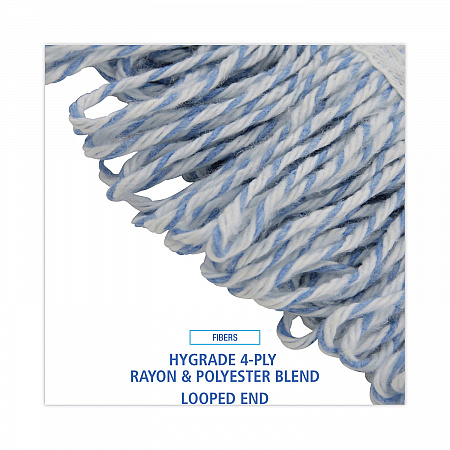 Floor Finish Mop Head, Narrow, Rayon/Polyester, Medium, White/Blue Stripes, 12/Carton (542CT)