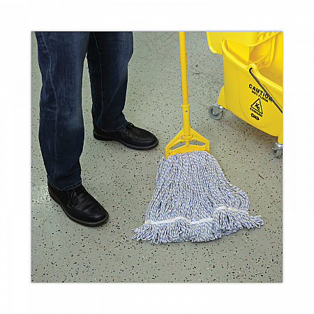Floor Finish Mop Head, Narrow, Rayon/Polyester, Medium, White/Blue Stripes, 12/Carton (542CT)