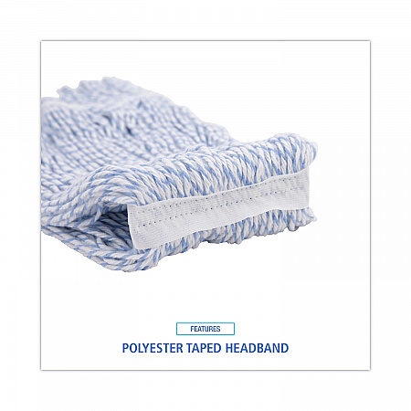 Floor Finish Mop Head, Narrow, Rayon/Polyester, Medium, White/Blue Stripes, 12/Carton (542CT)