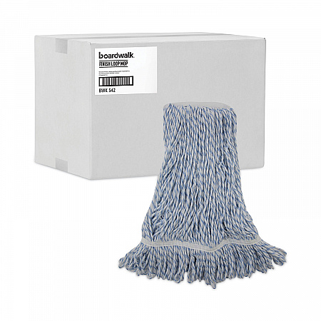 Floor Finish Mop Head, Narrow, Rayon/Polyester, Medium, White/Blue Stripes, 12/Carton (542CT)