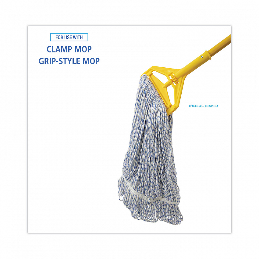 Floor Finish Mop Head, Narrow, Rayon/Polyester, Large, White/Blue Stripes, 12/Carton (543CT)