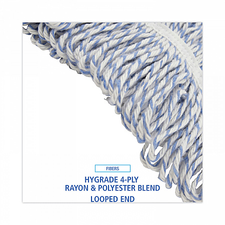 Floor Finish Mop Head, Narrow, Rayon/Polyester, Large, White/Blue Stripes, 12/Carton (543CT)