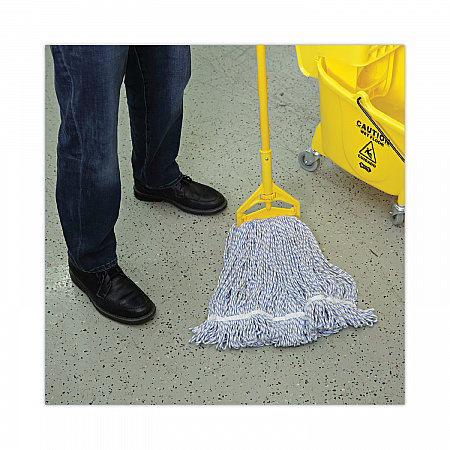 Floor Finish Mop Head, Narrow, Rayon/Polyester, Large, White/Blue Stripes, 12/Carton (543CT)