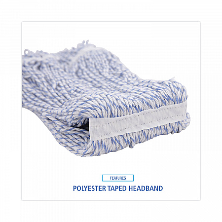 Floor Finish Mop Head, Narrow, Rayon/Polyester, Large, White/Blue Stripes, 12/Carton (543CT)