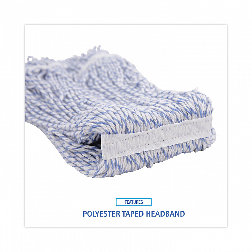 Floor Finish Mop Head, Narrow, Rayon/Polyester, Large, White/Blue Stripes, 12/Carton (543CT)