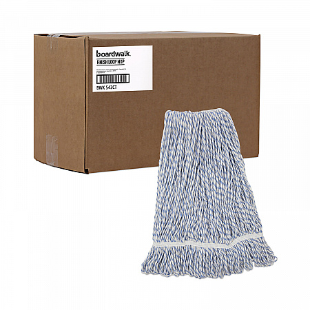 Floor Finish Mop Head, Narrow, Rayon/Polyester, Large, White/Blue Stripes, 12/Carton (543CT)