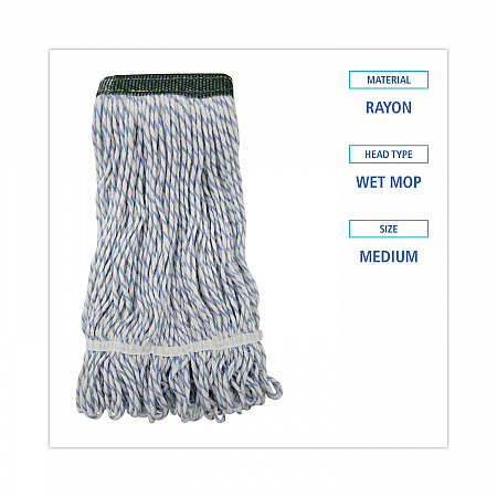 Floor Finish Mop Head, Wide, Rayon/Polyester, Medium, White/Blue Stripes, 12/Carton (552)