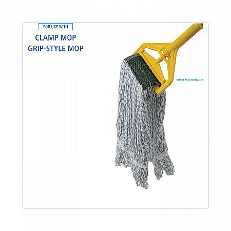 Floor Finish Mop Head, Wide, Rayon/Polyester, Medium, White/Blue Stripes, 12/Carton (552)