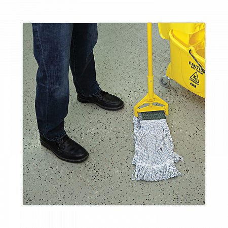 Floor Finish Mop Head, Wide, Rayon/Polyester, Medium, White/Blue Stripes, 12/Carton (552)