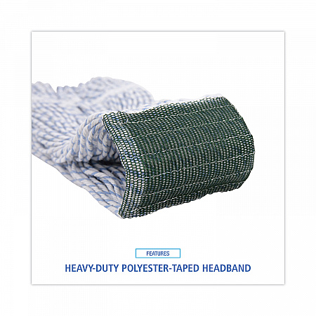 Floor Finish Mop Head, Wide, Rayon/Polyester, Medium, White/Blue Stripes, 12/Carton (552)