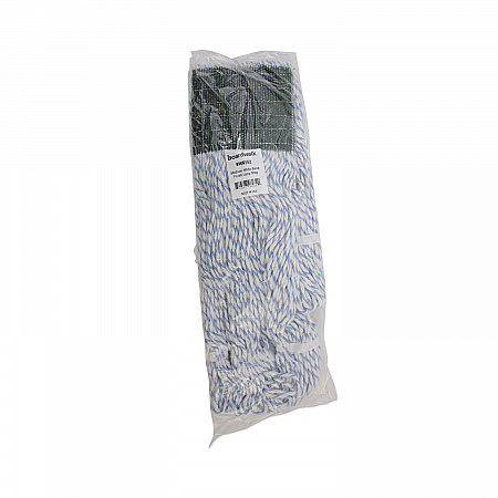 Floor Finish Mop Head, Wide, Rayon/Polyester, Medium, White/Blue Stripes, 12/Carton (552)