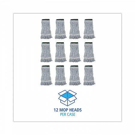 Floor Finish Mop Head, Wide, Rayon/Polyester, Medium, White/Blue Stripes, 12/Carton (552)