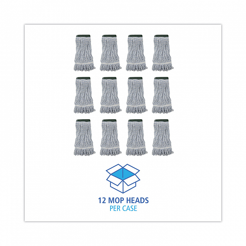 Floor Finish Mop Head, Wide, Rayon/Polyester, Medium, White/Blue Stripes, 12/Carton (552)