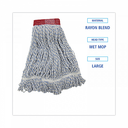 Floor Finish Mop Head, Wide, Rayon/Polyester, Large, White/Blue Stripes, 12/Carton (553)