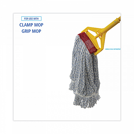 Floor Finish Mop Head, Wide, Rayon/Polyester, Large, White/Blue Stripes, 12/Carton (553)