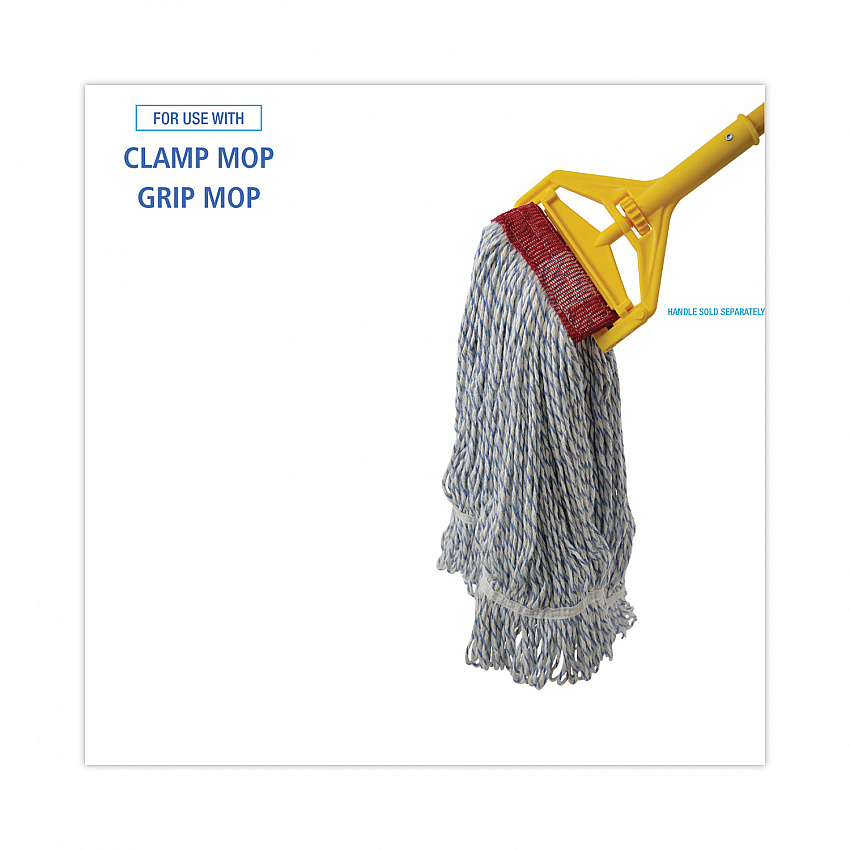 Floor Finish Mop Head, Wide, Rayon/Polyester, Large, White/Blue Stripes, 12/Carton (553)