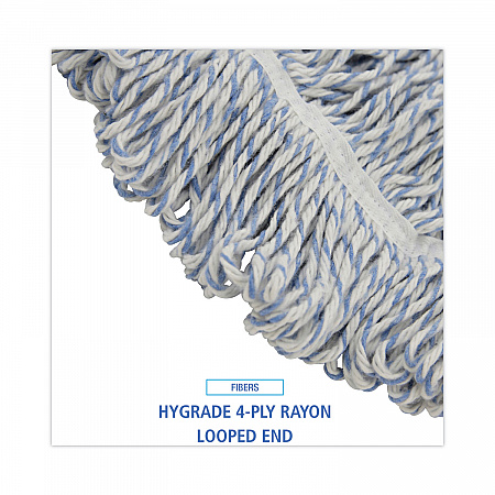 Floor Finish Mop Head, Wide, Rayon/Polyester, Large, White/Blue Stripes, 12/Carton (553)