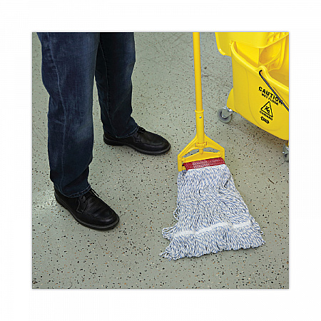 Floor Finish Mop Head, Wide, Rayon/Polyester, Large, White/Blue Stripes, 12/Carton (553)