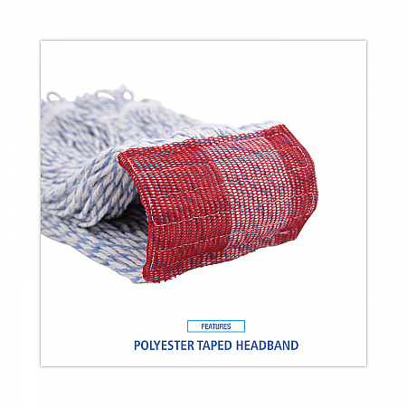 Floor Finish Mop Head, Wide, Rayon/Polyester, Large, White/Blue Stripes, 12/Carton (553)