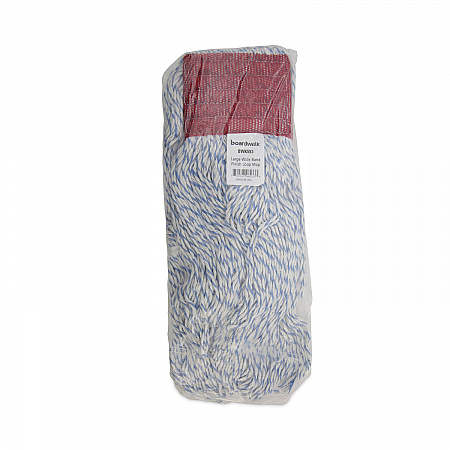 Floor Finish Mop Head, Wide, Rayon/Polyester, Large, White/Blue Stripes, 12/Carton (553)