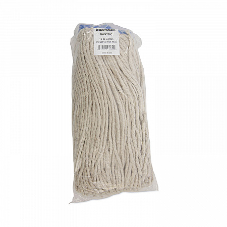 Cut-End Lie-Flat Wet Mop Head, Cotton, 16 oz, White, 12/Carton (716CCT)