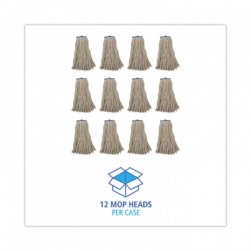 Cut-End Lie-Flat Wet Mop Head, Cotton, 16 oz, White, 12/Carton (716CCT)