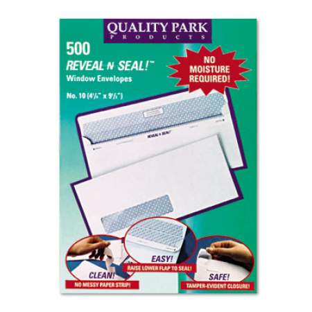 Quality Park Reveal-N-Seal Envelope, #10, Commercial Flap, Self-Adhesive Closure, 4.13 x 9.5, White, 500/Box (67418)