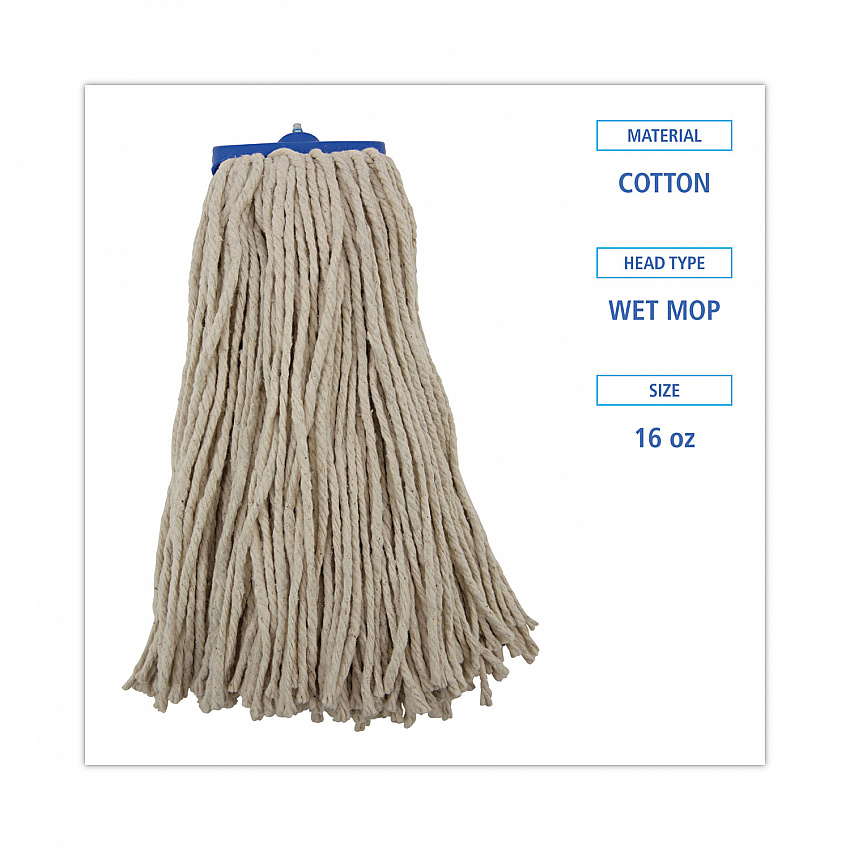 Cut-End Lie-Flat Wet Mop Head, Cotton, 16 oz, White (716CEA)