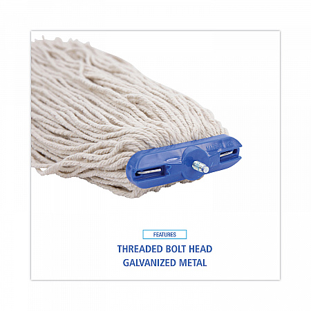 Mop Head, Economical Lie-Flat Head, Cotton Fiber, 20 oz, White, 12/Carton (720C)