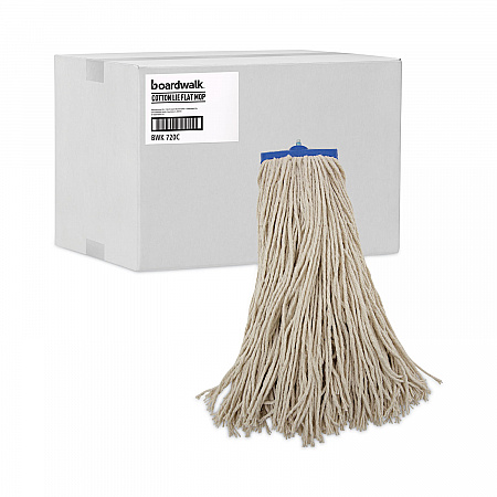 Mop Head, Economical Lie-Flat Head, Cotton Fiber, 20 oz, White, 12/Carton (720C)