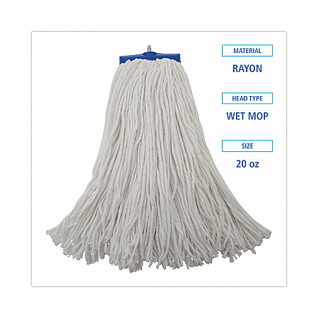 Mop Head, Economical Lie-Flat Head, Rayon Fiber, 20 oz, White, 12/Carton (720R)
