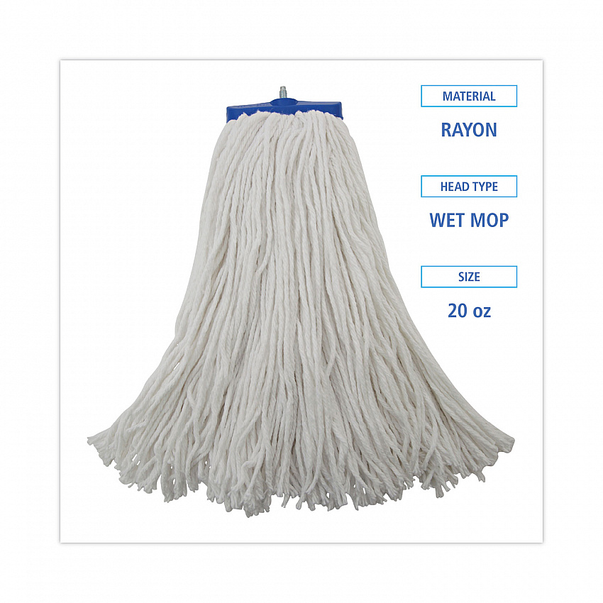Mop Head, Economical Lie-Flat Head, Rayon Fiber, 20 oz, White, 12/Carton (720R)