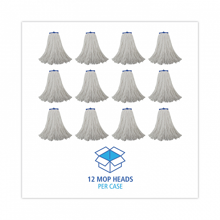 Mop Head, Economical Lie-Flat Head, Rayon Fiber, 20 oz, White, 12/Carton (720R)