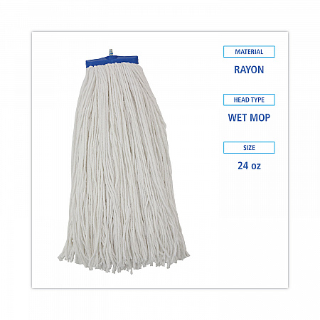 Cut-End Lie-Flat Wet Mop Head, Rayon, 24 oz, White, 12/Carton (724RCT)