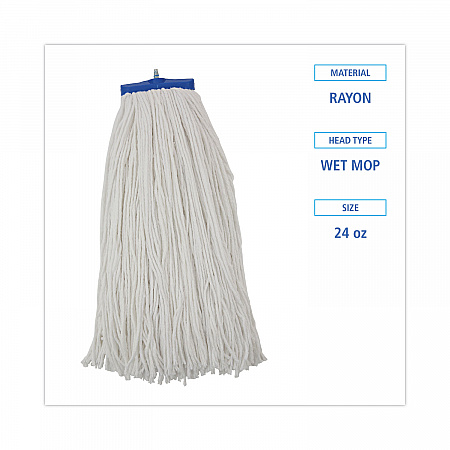 Cut-End Lie-Flat Wet Mop Head, Rayon, 24 oz, White (724REA)