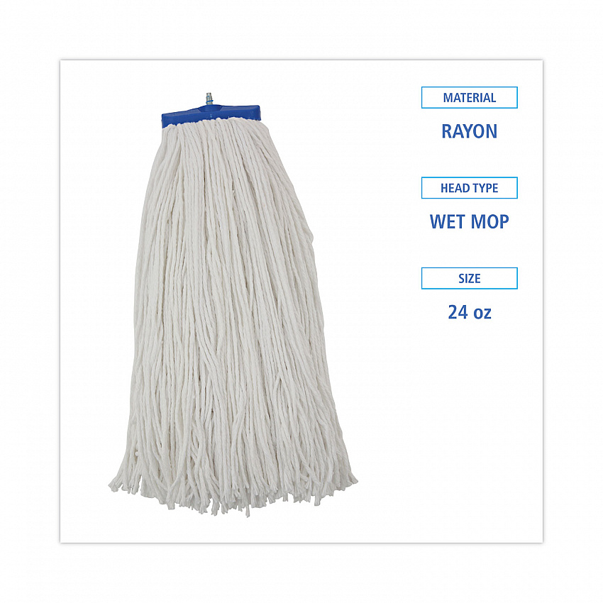 Cut-End Lie-Flat Wet Mop Head, Rayon, 24 oz, White (724REA)