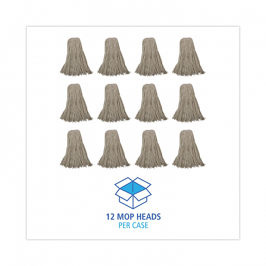 Mop Head, Economical Lie-Flat Head, Cotton Fiber, 32 oz, White, 12/Carton (732C)
