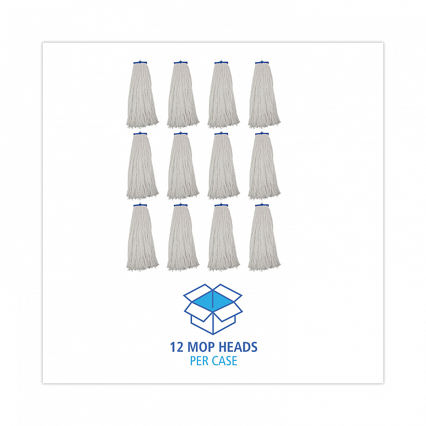 Mop Head, Economical Lie-Flat Head, Rayon Fiber, 32 oz, White, 12/Carton (732R)