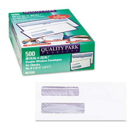 Quality Park Reveal-N-Seal Envelope, #8 5/8, Commercial Flap, Self-Adhesive Closure, 3.63 x 8.63, White, 500/Box (67539)