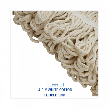 Mop Head, Lie-Flat Head, Cotton Fiber, 24 oz, White, 12/Carton (824C)