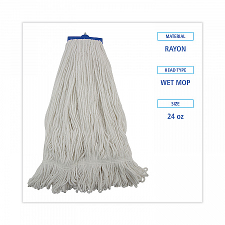 Mop Head, Lie-Flat Head, Rayon Fiber, 24 oz, White, 12/Carton (824R)