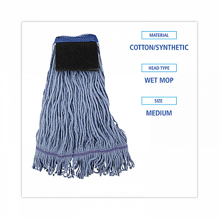 Mop Head, Loop-End, Cotton with Scrub Pad, Medium, 12/Carton (902BL)