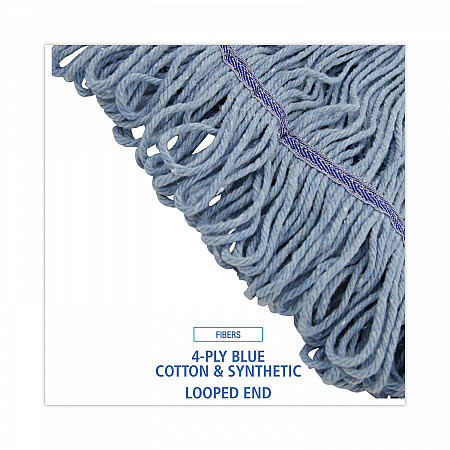 Mop Head, Loop-End, Cotton with Scrub Pad, Medium, 12/Carton (902BL)