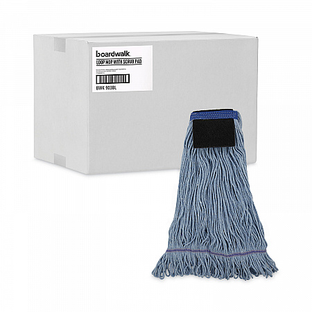 Mop Head, Loop-End, Cotton with Scrub Pad, Large, 12/Carton (903BL)