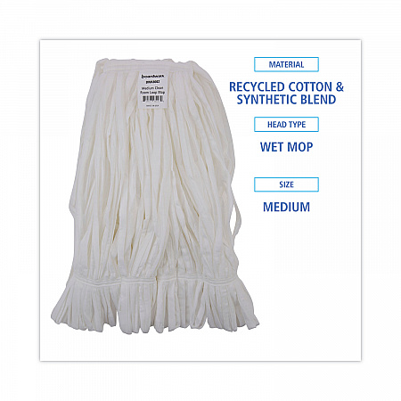 Mop Head, Looped, Enviro Clean With Tailband, Cotton/Synthetic, Medium, White, 12/Carton (8002)