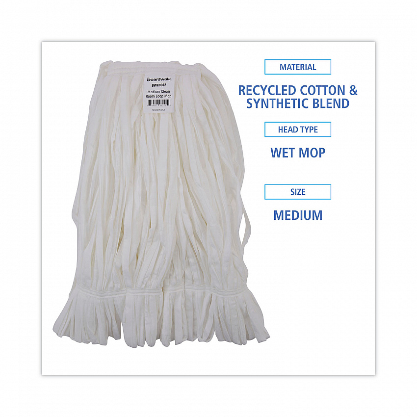 Mop Head, Looped, Enviro Clean With Tailband, Cotton/Synthetic, Medium, White, 12/Carton (8002)
