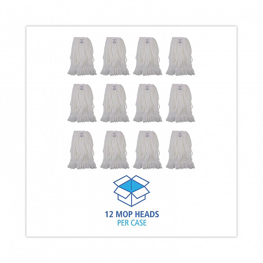 Mop Head, Looped, Enviro Clean With Tailband, Cotton/Synthetic, Medium, White, 12/Carton (8002)